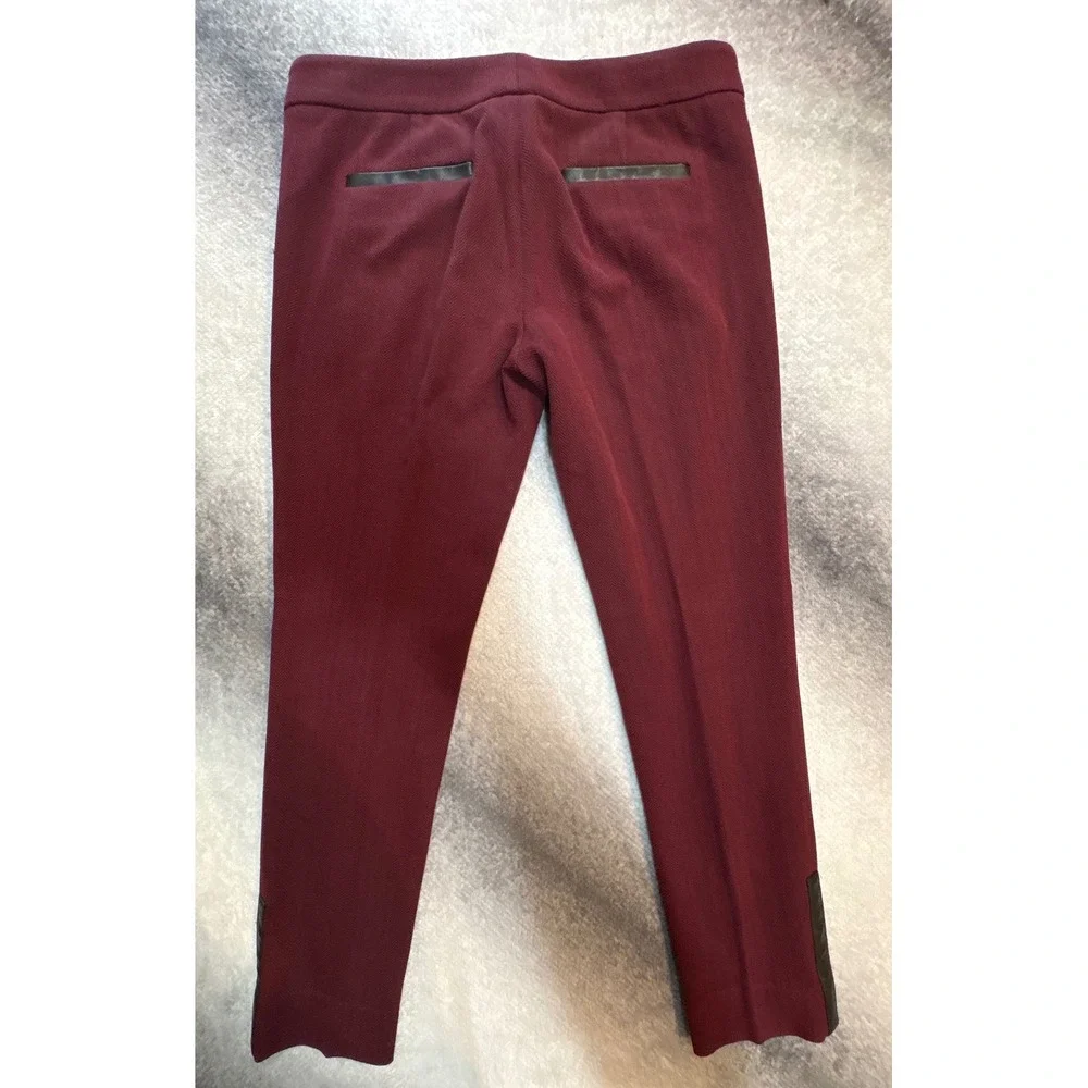(B1) Banana Republic Sloan Burgundy Herringbone Faux Leather Trim Pant Womens 10
